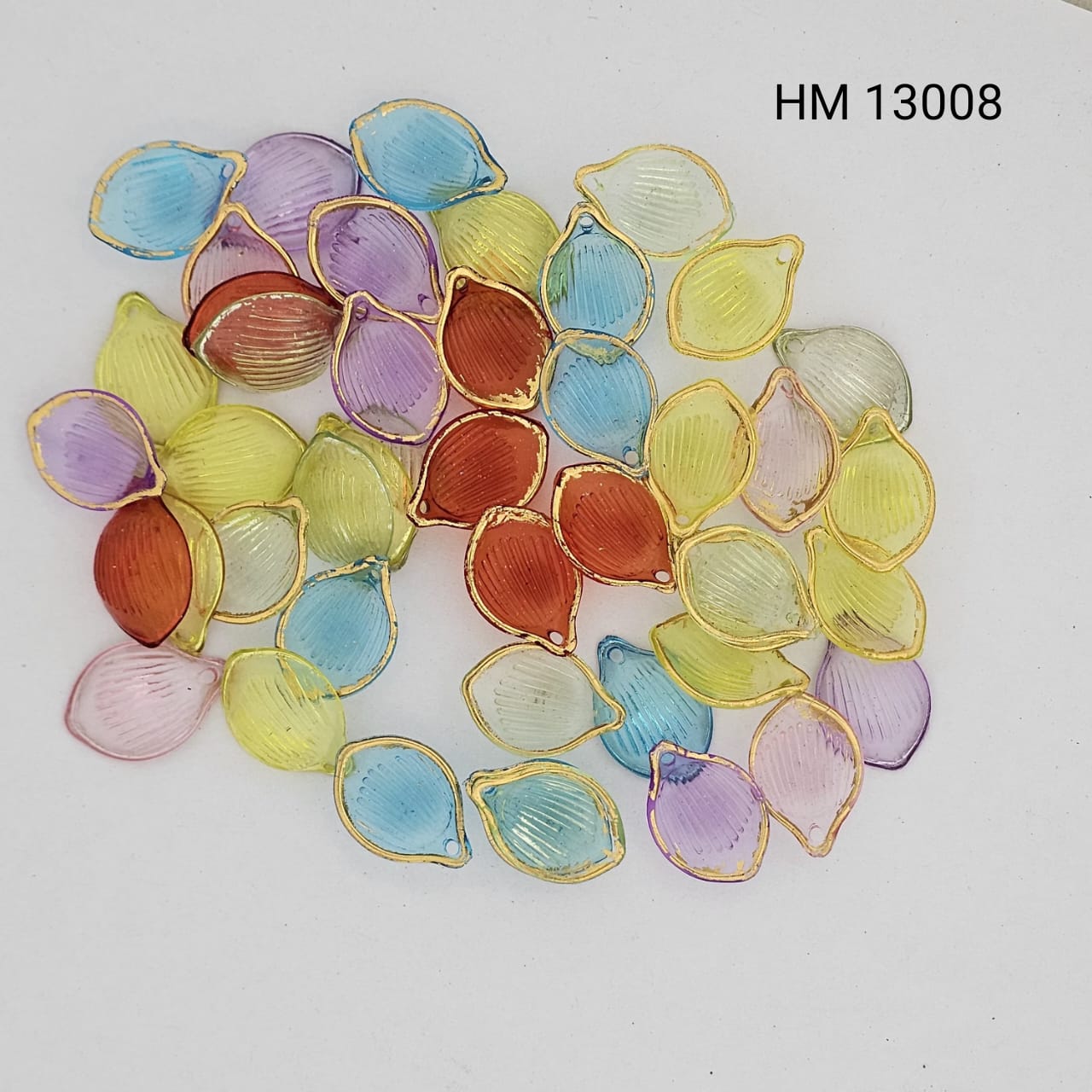 Leaf-Shaped Ribbed Acrylic Charms with Gold-Tone Edging (Mixed Colors) (500gm) - HM 13008