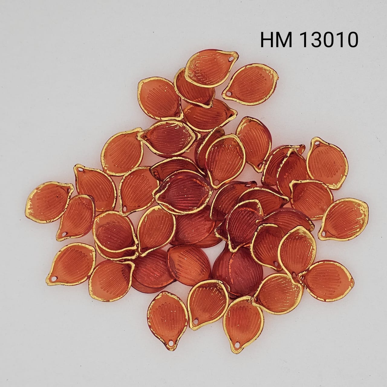 Amber-Orange Ribbed Petal Charms with Gold Border (500gm) - HM 13010
