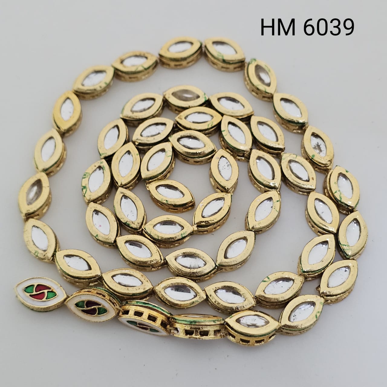 Gold Finish Navette Shape Kundan Mirror Beads (50 picss in one line) - HM 6039
