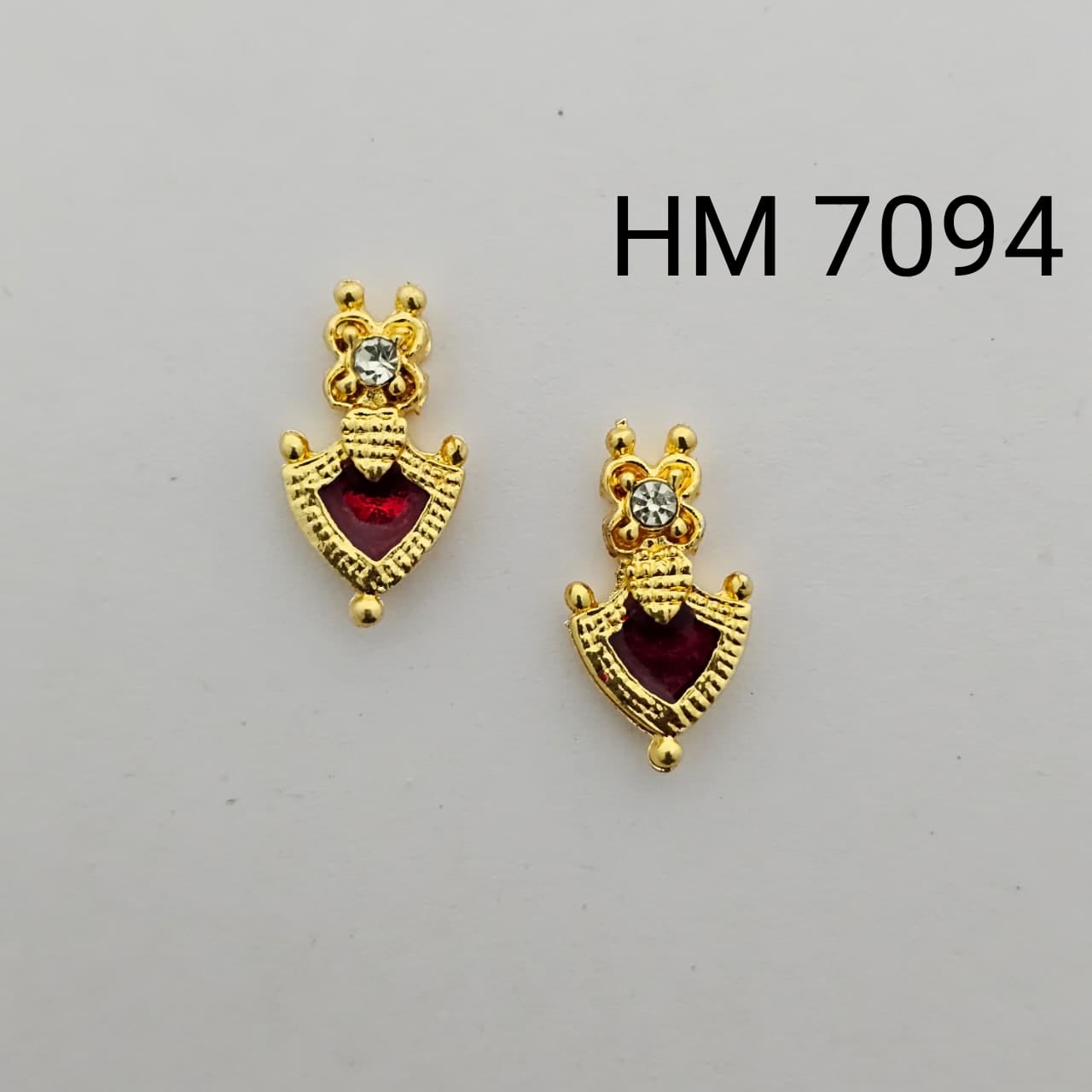 Traditional Gold Plated Enamel Stud Earrings 10 pcs (HM 7094)