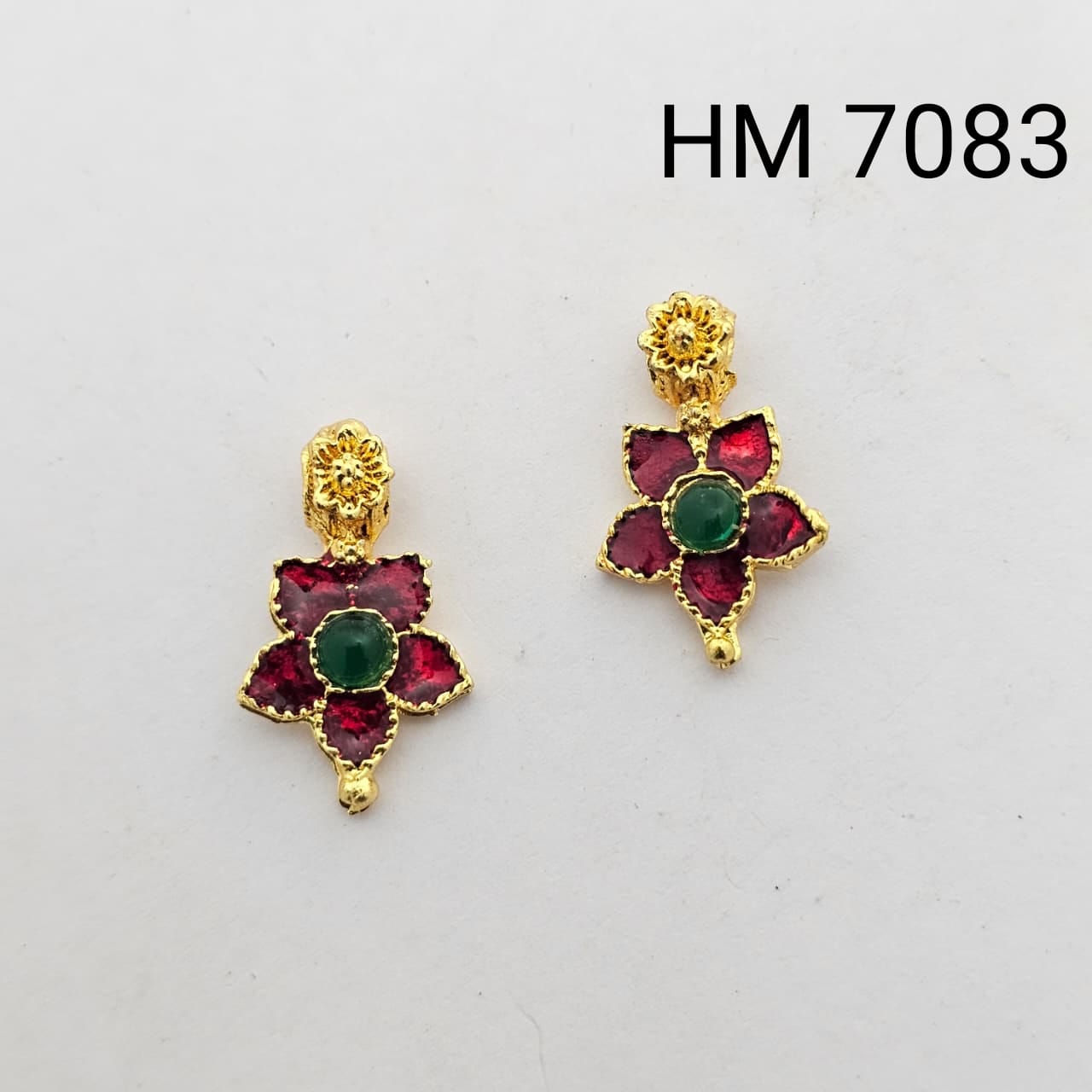 Traditional Gold Plated Enamel Stud Earrings 10 pcs (HM 7083)