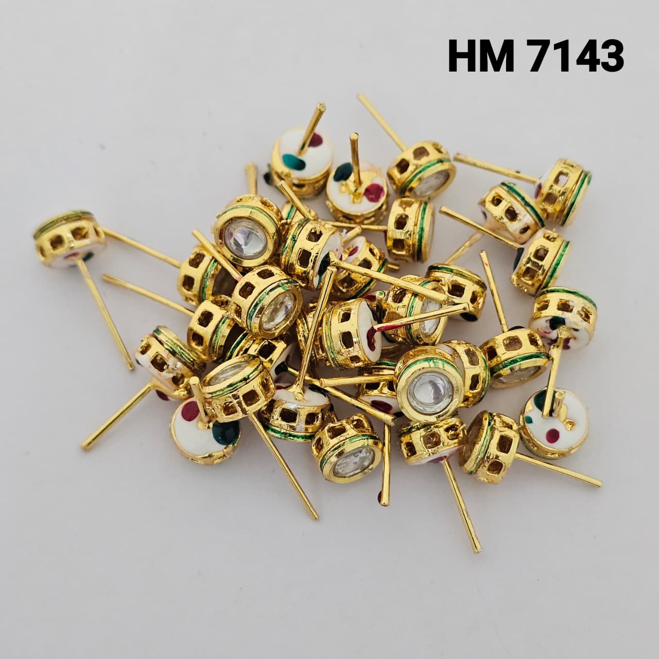 Traditional Kundan Meenakari Gold Plated TOPS 10 pair ( 20 pcs ) (HM 7143)