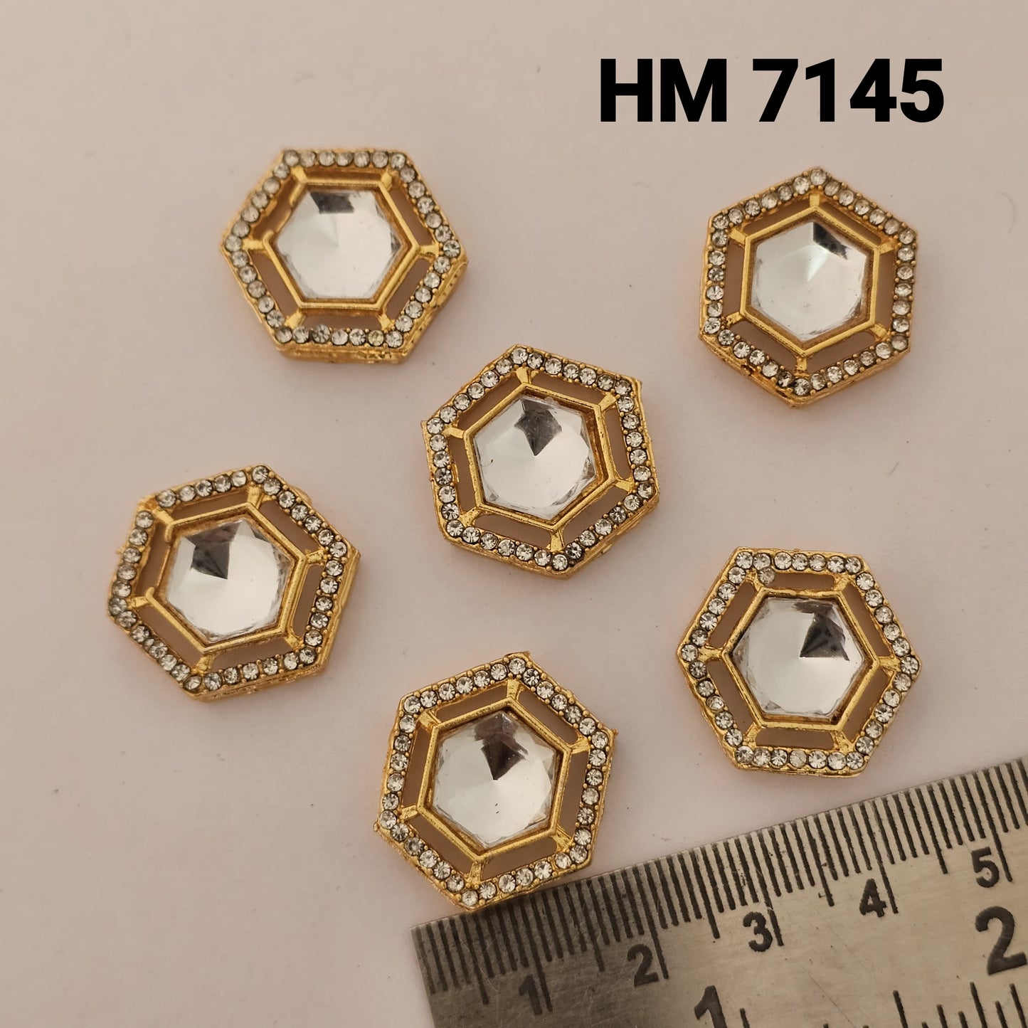 Hexagon Mirror Stone Kundan Button 12 pcs (HM 7145)