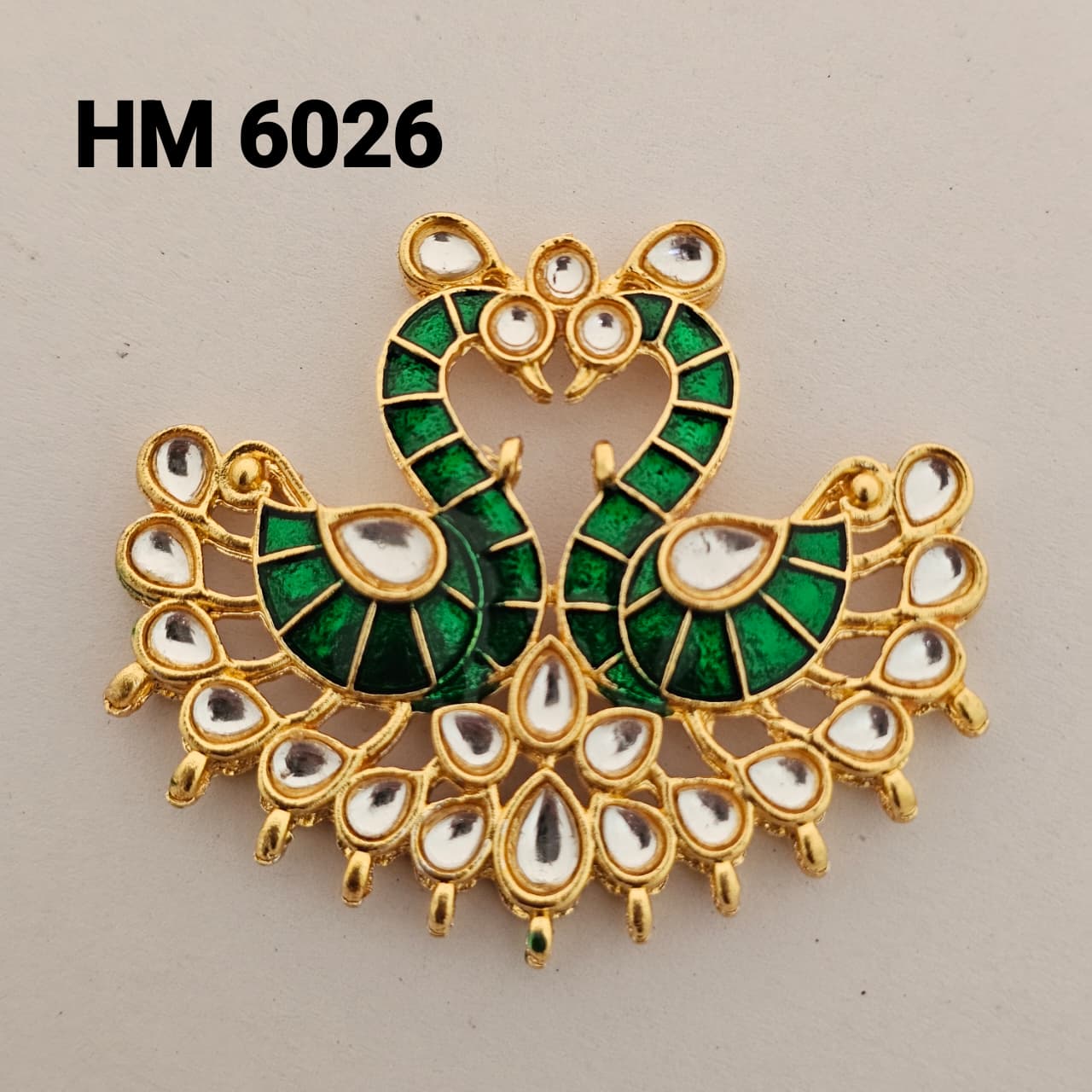 Green Kundan Peacock Motif Jewelry Connector 2pcs - HM 6026