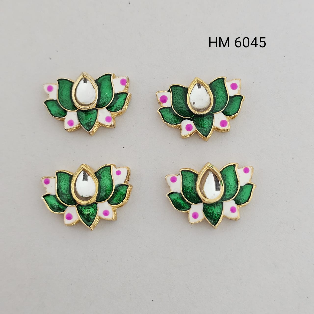 Kundan Lotus Shape Decorative Button / Jewelry Component (10 PCS IN ONE PKT) - HM 6045