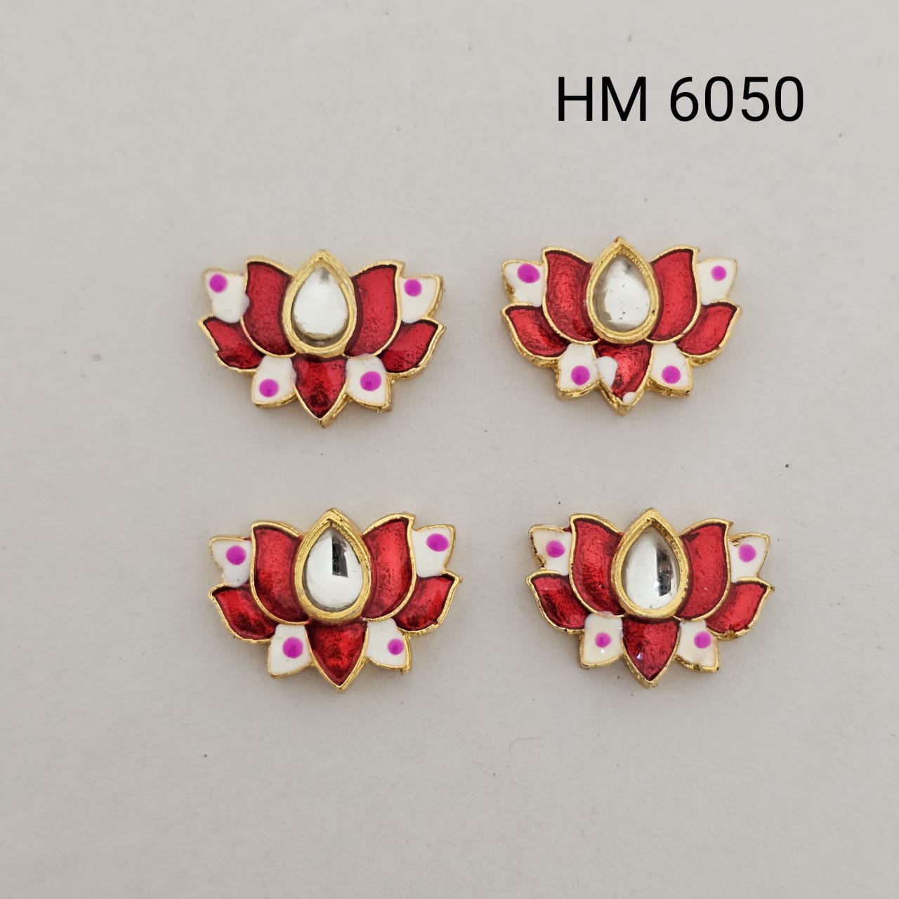 Red Enamel Lotus Kundan Button (10 PCS IN ONE PKT)- HM 6050