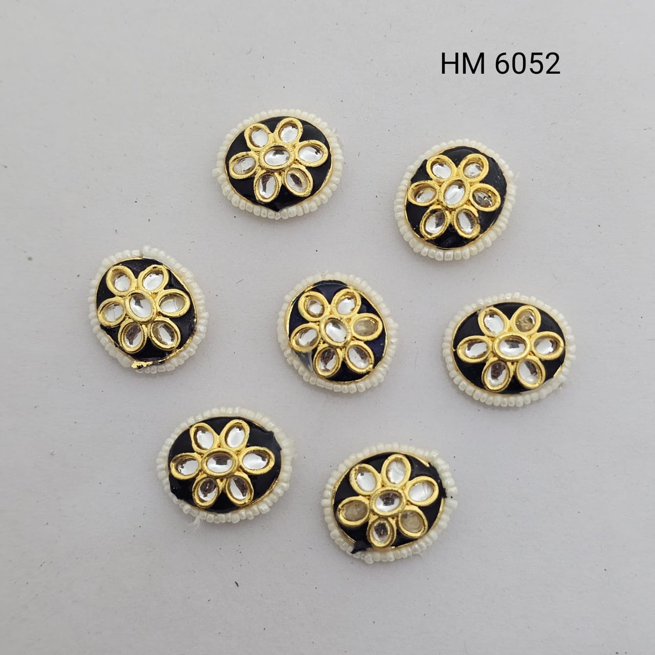 Handmade Kundan & Pearl Floral Fabric Patch (per pkt 12 pcs)- HM 6052