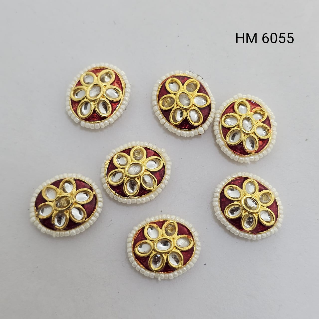 Maroon Kundan Floral Designer Button (PER PKT 12 PCS)-(HM 6055)