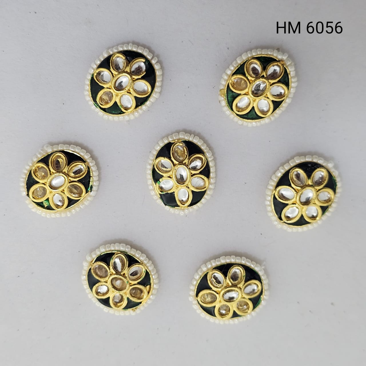 Emerald Green Kundan Floral Designer Button (PER PKT 12 PCS)-(HM 6056)