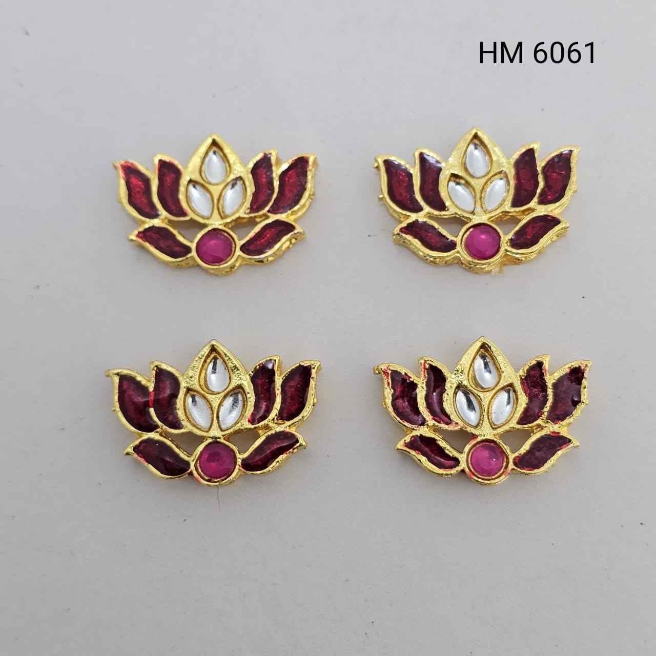 Maroon Lotus Kundan Gold-Tone Connector Charm (PER PKT 12 PCS)- (HM 6061)