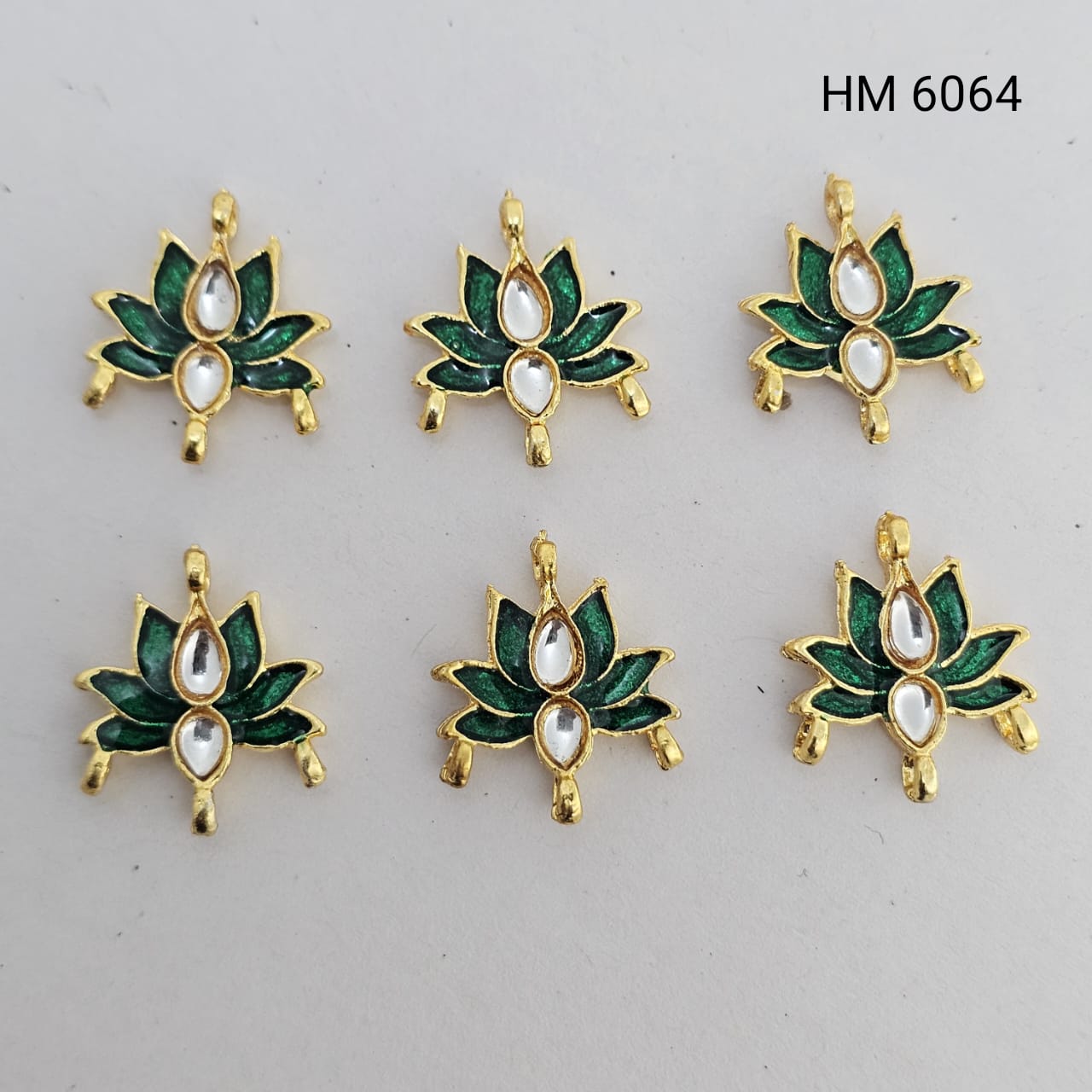 Green Lotus Kundan Gold Plated Pendant Charm (PER PKT 12 PCS) - (HM 6064)