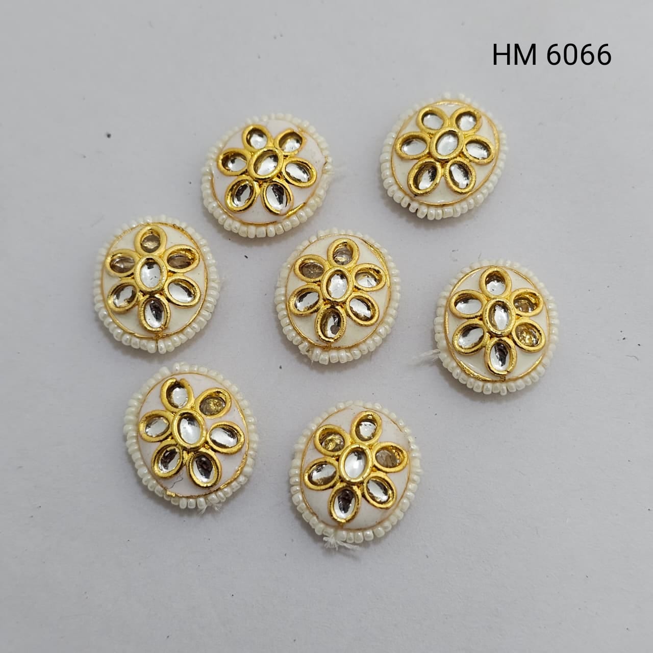 Ivory Floral Kundan Pearl Border Gold Plated Pendant Stud (PER PKT 12 PCS) - (HM 6066)