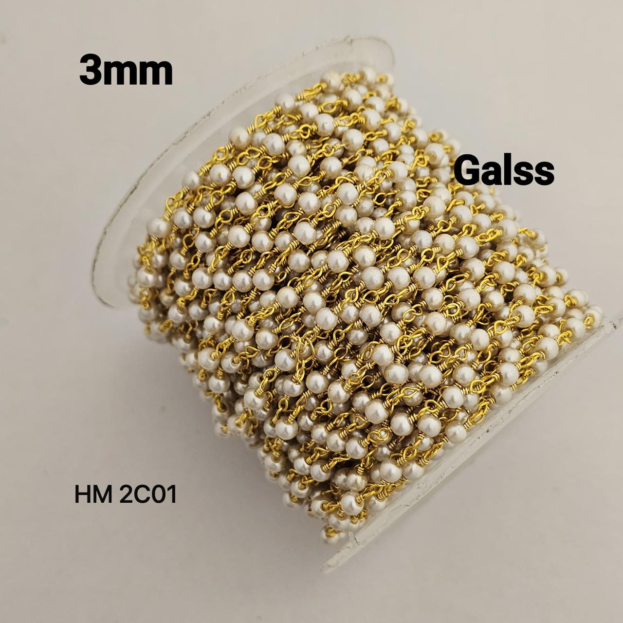 Golden Ganthan Mala Chain with Glass Beads 3mm - HM 2C01