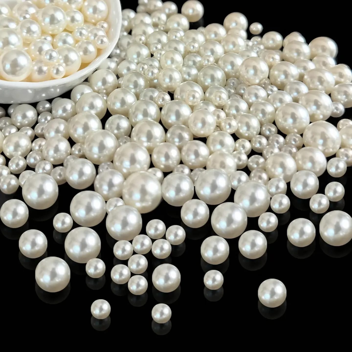 White Round Pearl Beads ABS 6mm to 14mm offwhite 500grams (Loose Craft & Jewelry Pearls)