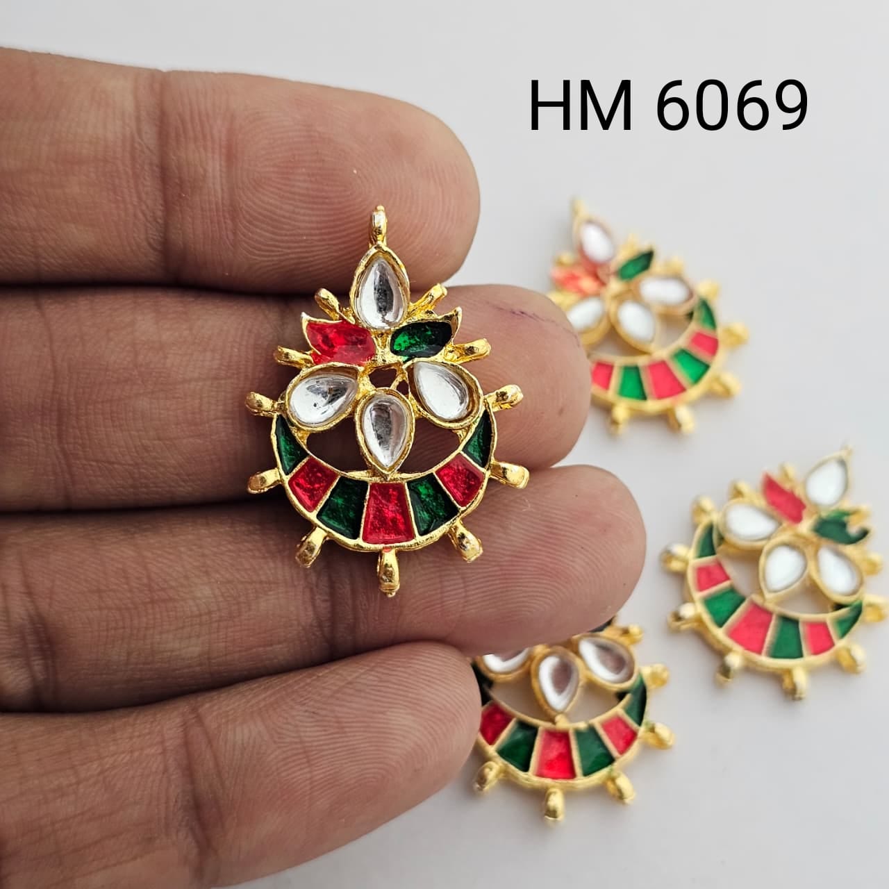 Kundan Meenakari Designer pendant (12 PCS IN ONE PKT) - HM 6069