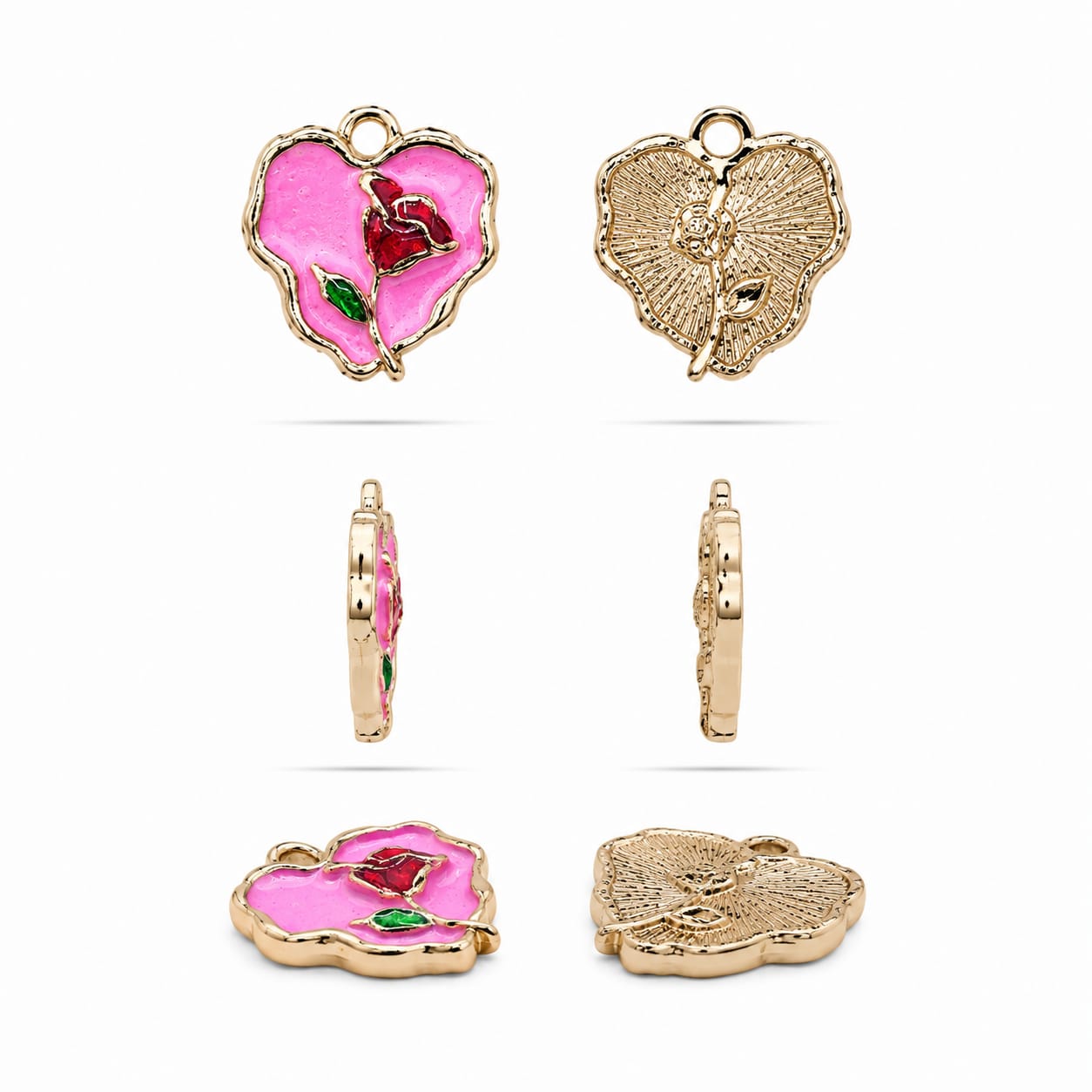 Rose Heart Enamel Charms 50 pcs 6coloure and single