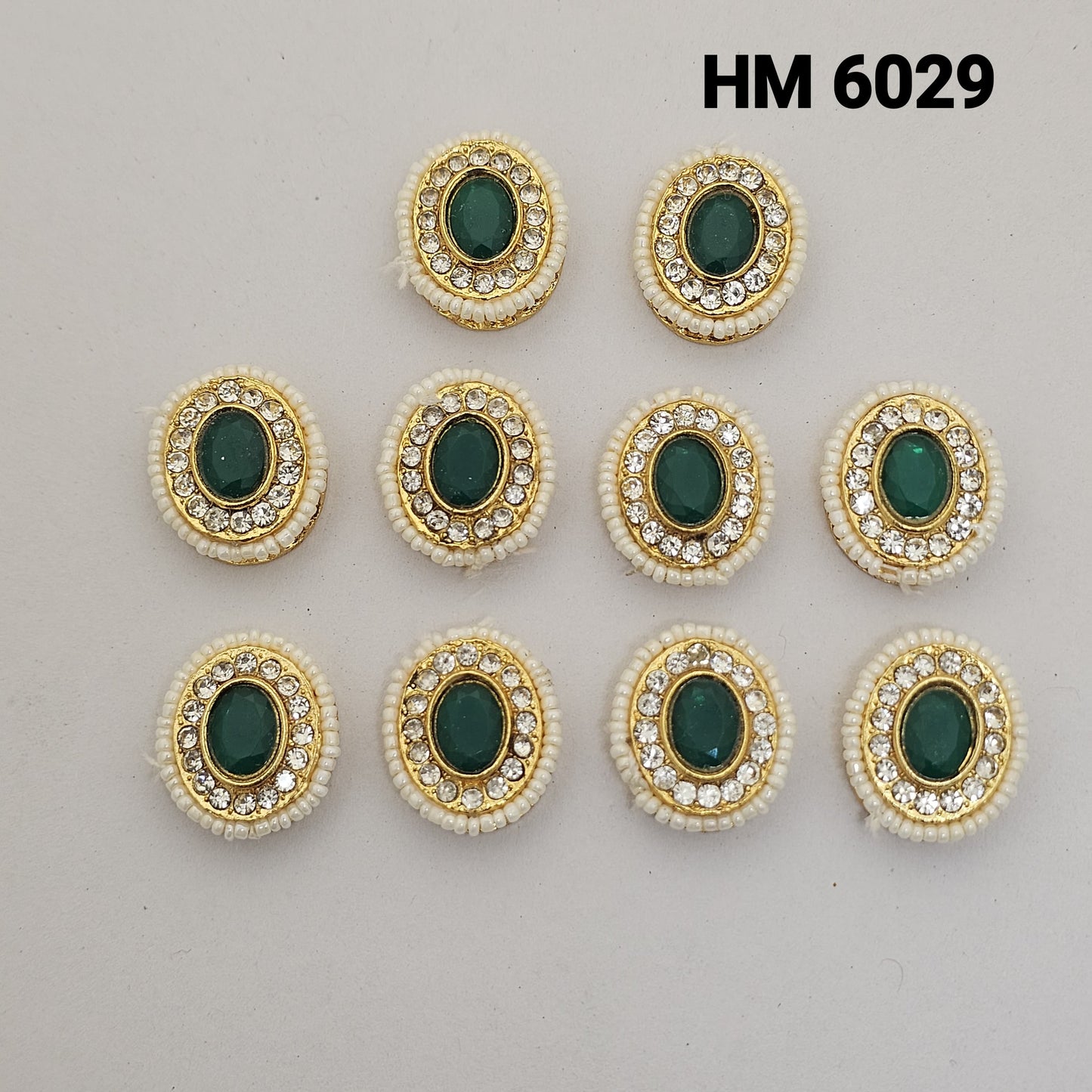 Designer Oval Kundan Stone Button – Pink / Green / Clear White (HM 6029) 12 pcs