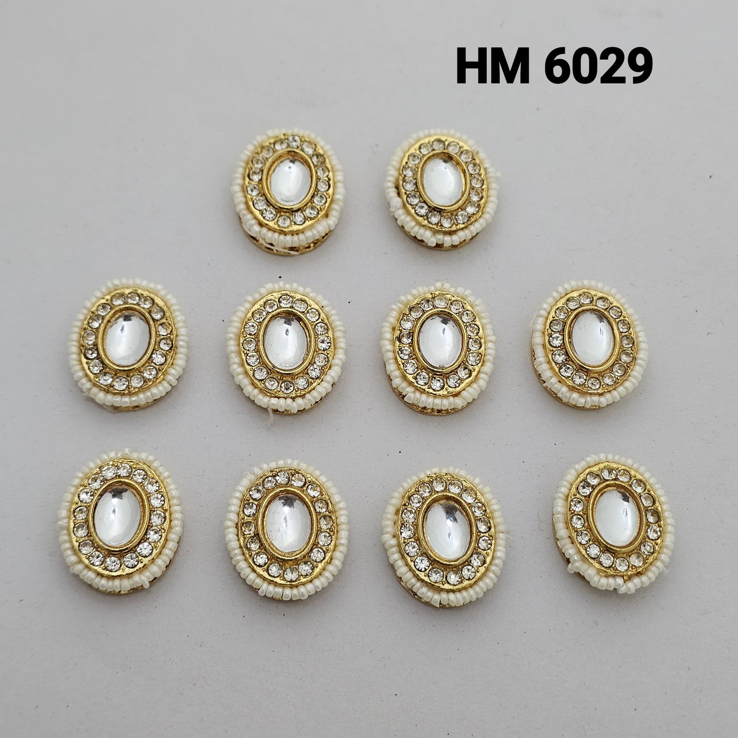 Designer Oval Kundan Stone Button – Pink / Green / Clear White (HM 6029) 12 pcs
