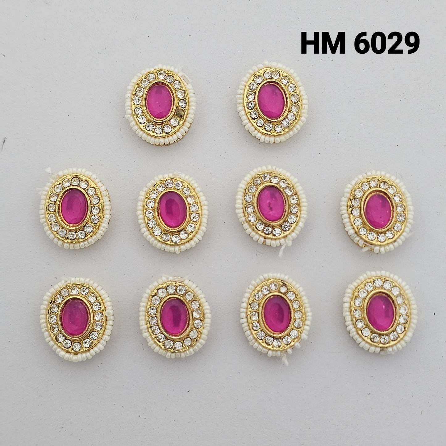 Designer Oval Kundan Stone Button – Pink / Green / Clear White (HM 6029) 12 pcs