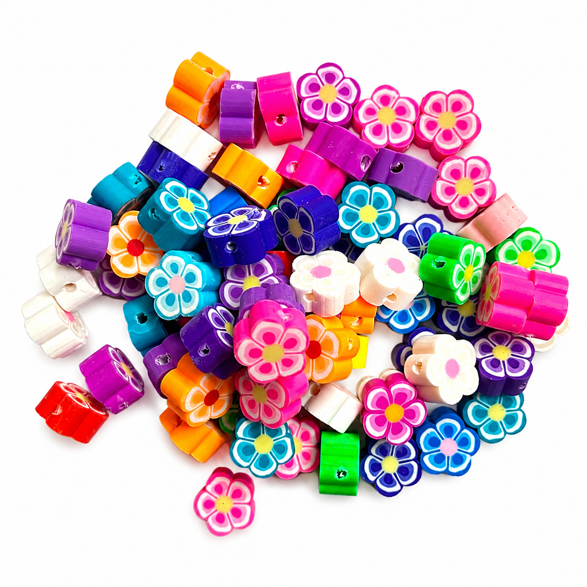 Colorful Flower Fimo Beads - 100 pcs