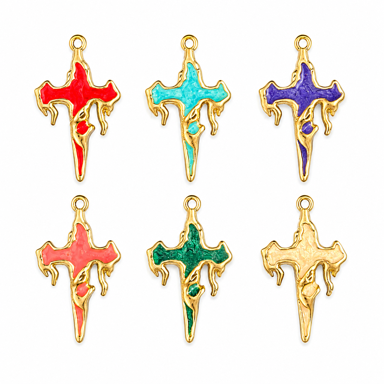 Gothic Liquid Melt Dripping Cross Charms - 10 pcs