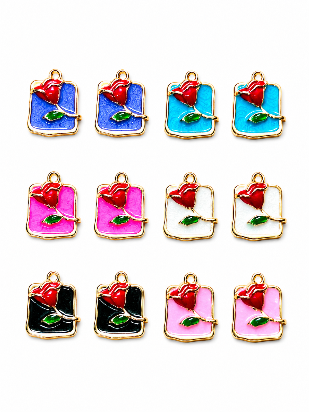 Rose enamle bookmark charms-Mixed Colours|Gold Plated DIY jewellery Pendant Charms(50pcs)