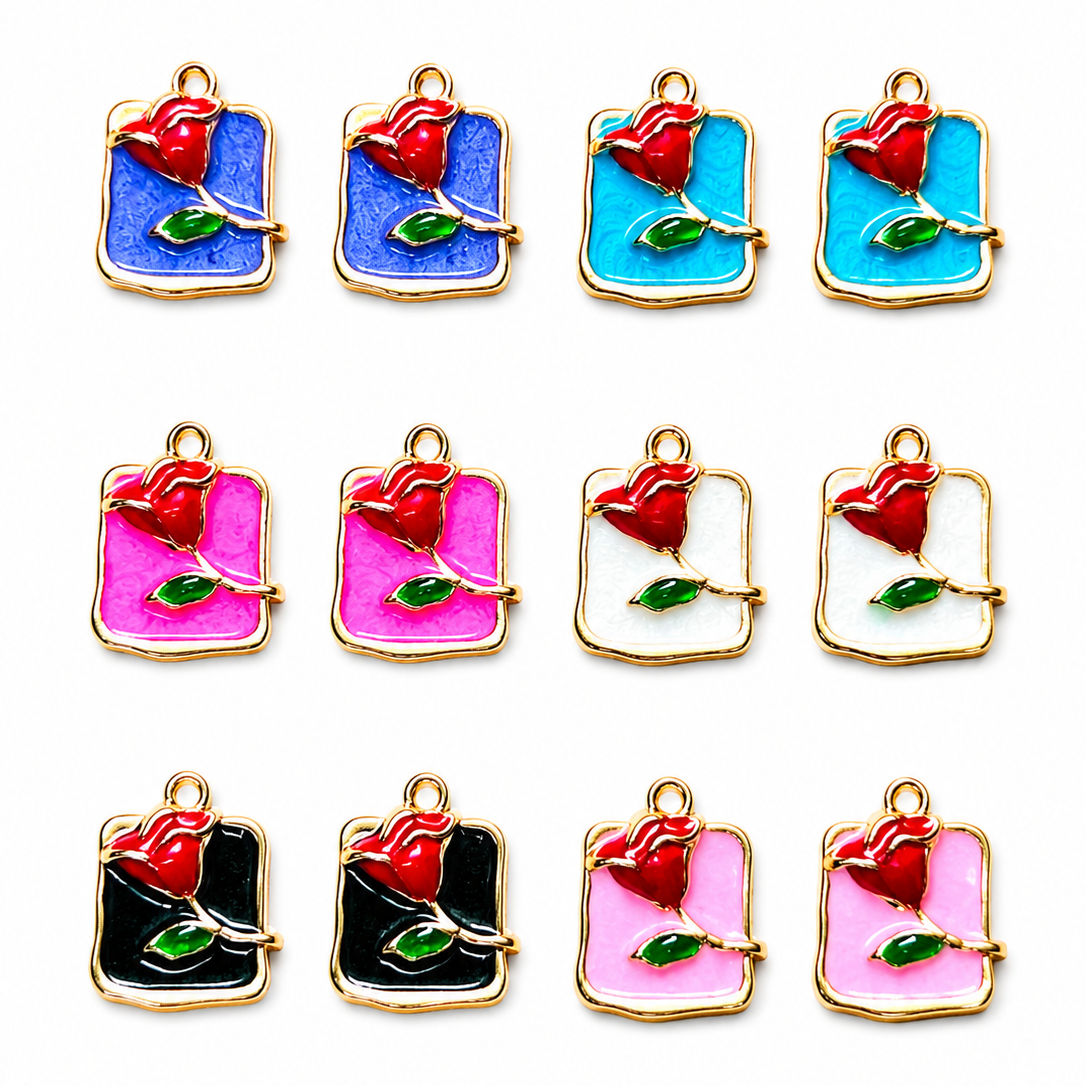 Rose enamle bookmark charms-Mixed Colours|Gold Plated DIY jewellery Pendant Charms MIX COLOUR 50 PCS | SINGLE COLOUR 10PCS