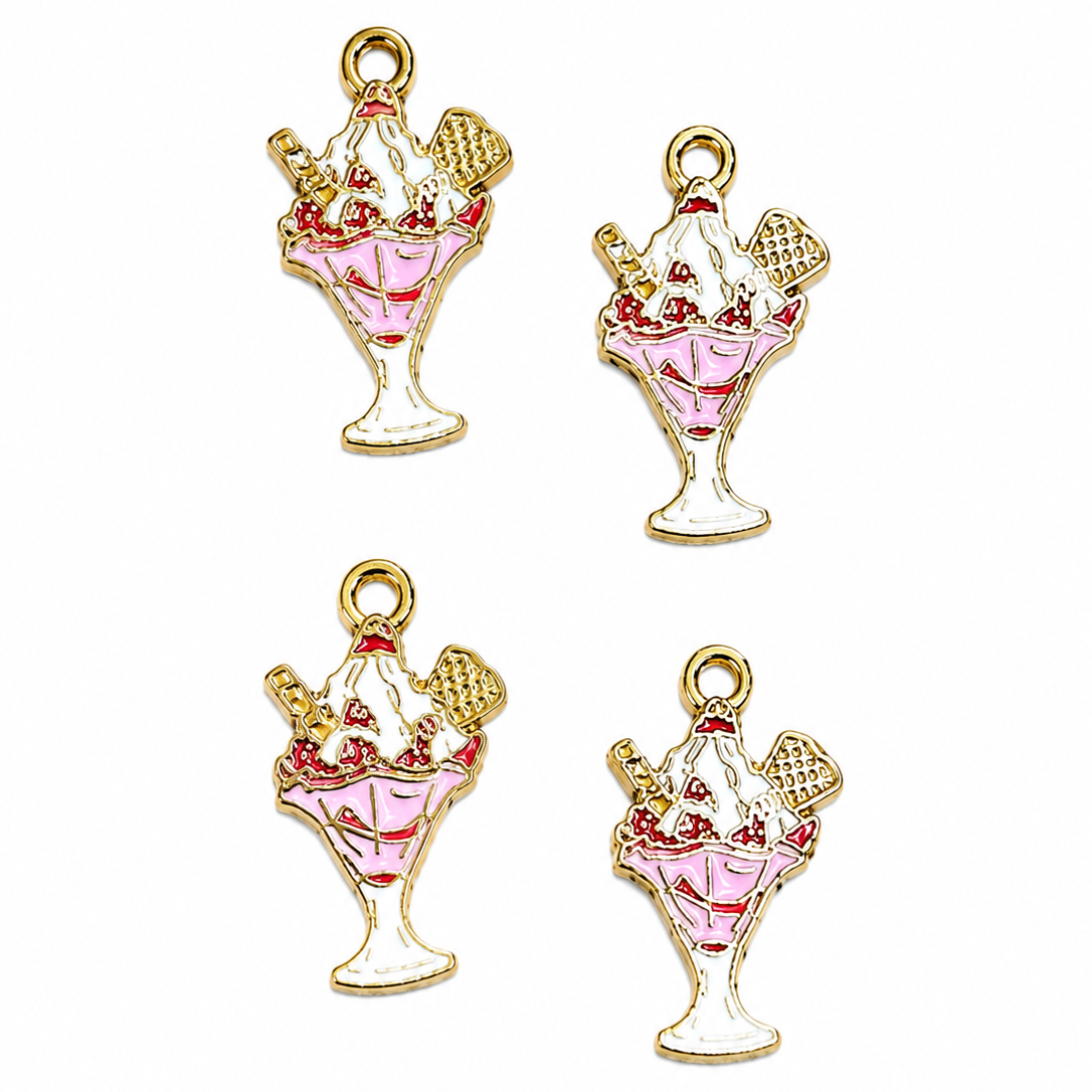 Ice Cream Sundae Enamel Charm – Gold Plated DIY Jewelry Pendant 10pcs