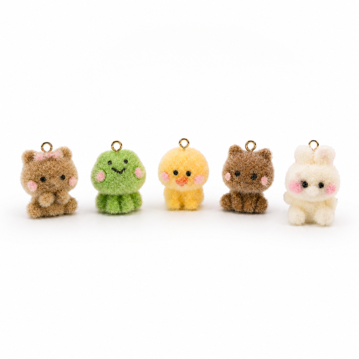 Cute Kawaii Plush Animal Charms Pendant Set | Bear, Frog, Chick & Bunny Charms for DIY Jewelry Making | Hira Creation 5pcs
