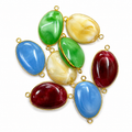 Marbled Oval Resin Stone Connectors | Gold Bezel Double Loop Charms | DIY Jewelry Making Supplies(PACK OF 10PCS)