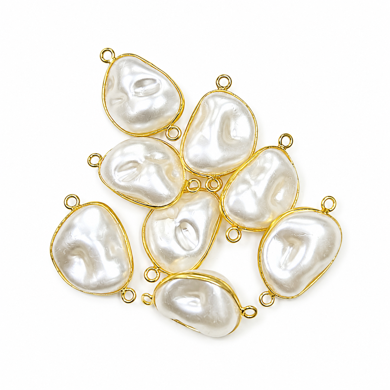 Baroque Pearl Connector Charms | Gold Bezel Irregular Faux Pearl Links | Jewelry Making Supplies(PACK OF 10PCS)