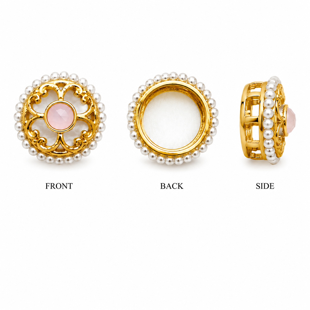 Pearl Border Gold Connector with Colored Stone – Round Floral Design(PACK OF 12PCS)