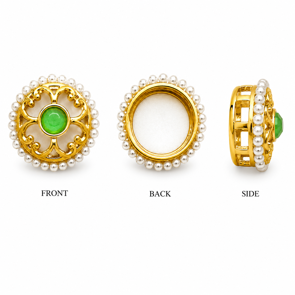 Pearl Border Gold Connector with Colored Stone – Round Floral Design(PACK OF 12PCS)