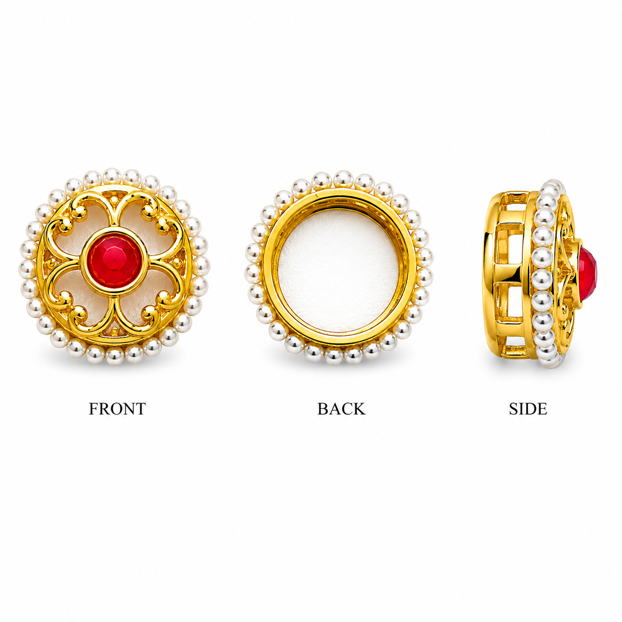 Pearl Border Gold Connector with Colored Stone – Round Floral Design(PACK OF 12PCS)