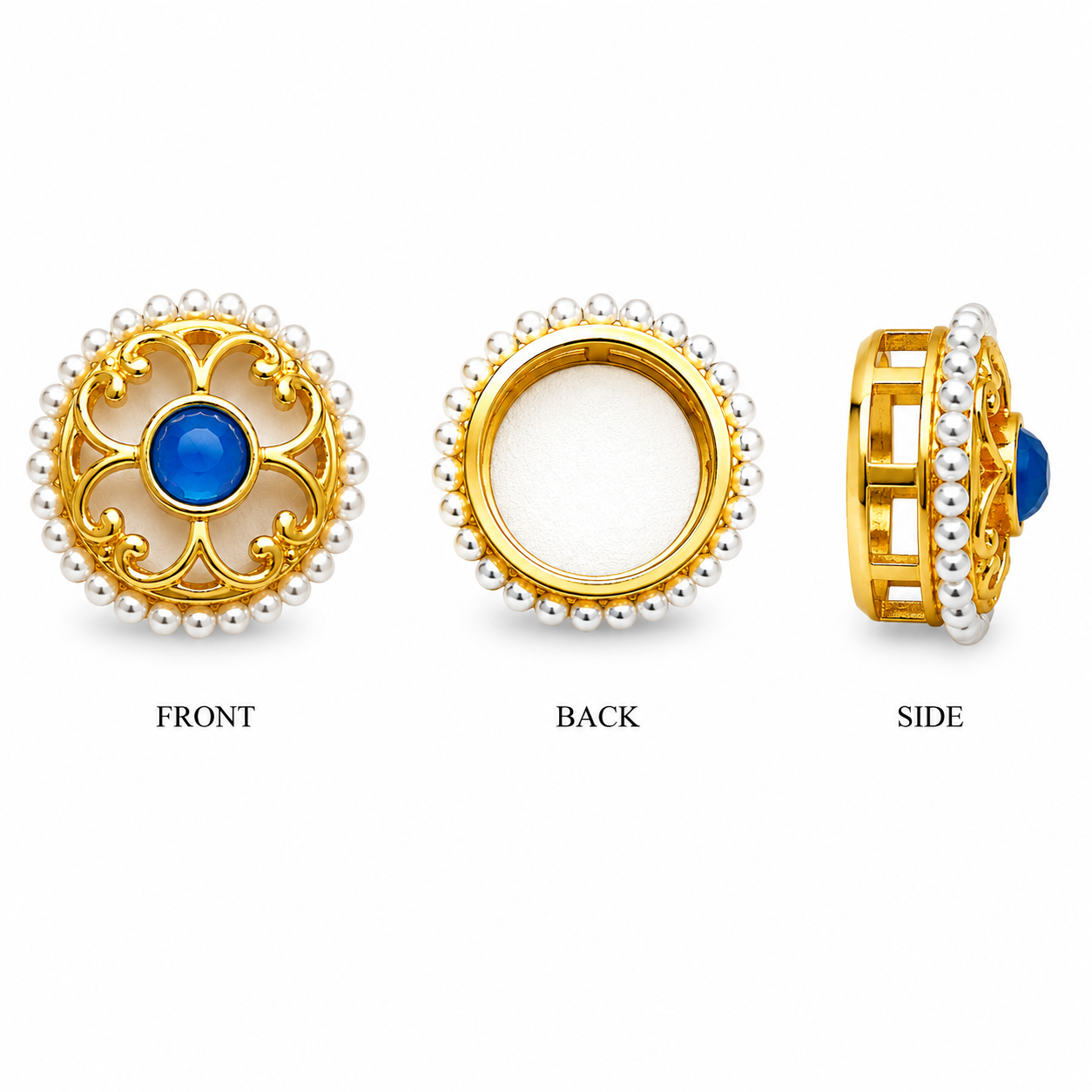 Pearl Border Gold Connector with Colored Stone – Round Floral Design(PACK OF 12PCS)