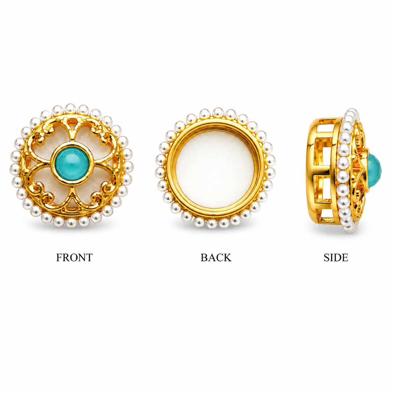 Pearl Border Gold Connector with Colored Stone – Round Floral Design(PACK OF 12PCS)