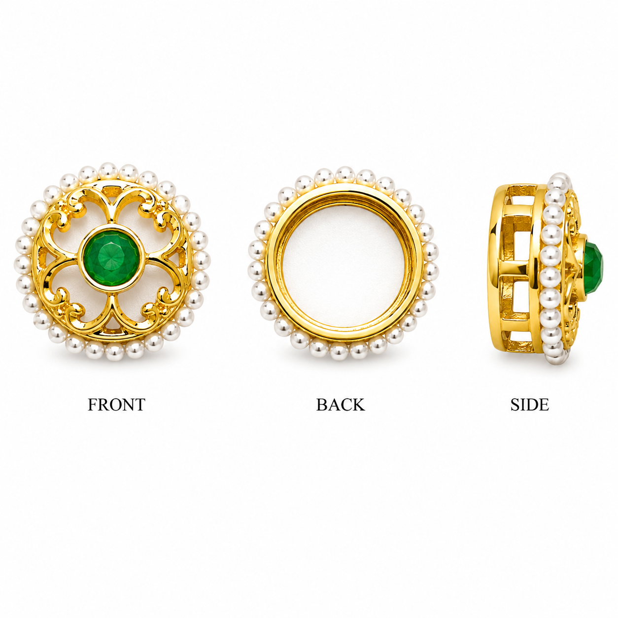 Pearl Border Gold Connector with Colored Stone – Round Floral Design(PACK OF 12PCS)