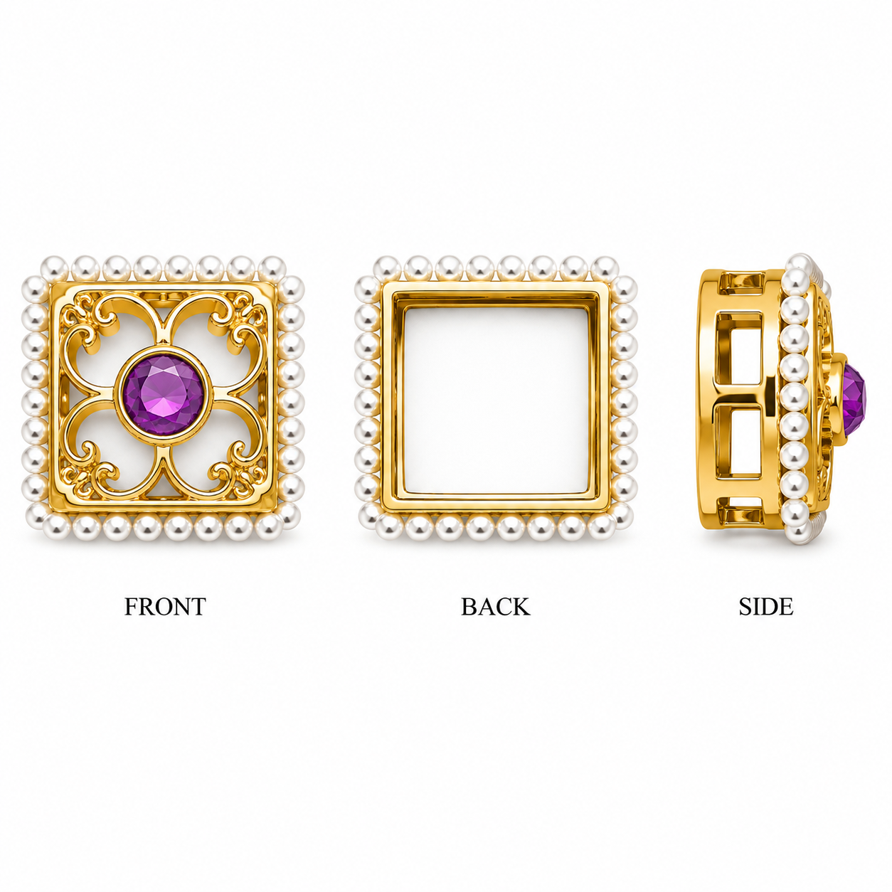 Premium Square Pearl Border Designer Stone Beads for Jewellery Making | Gold Finish(PACK OF 12PCS)