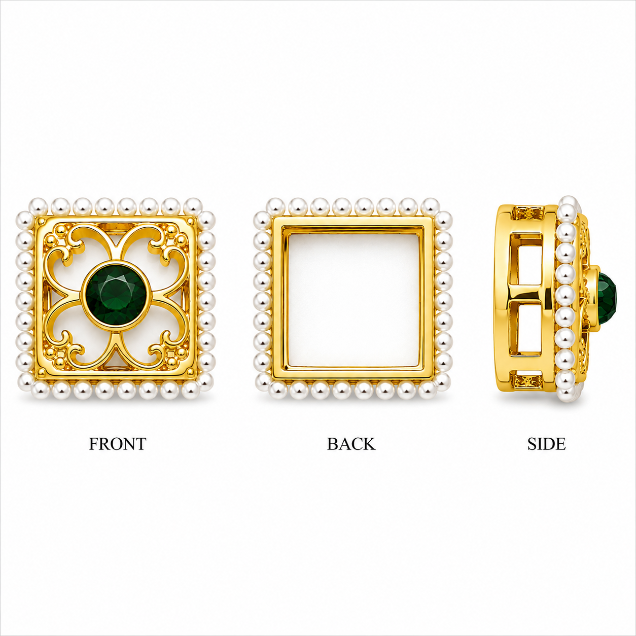Premium Square Pearl Border Designer Stone Beads for Jewellery Making | Gold Finish(PACK OF 12PCS)