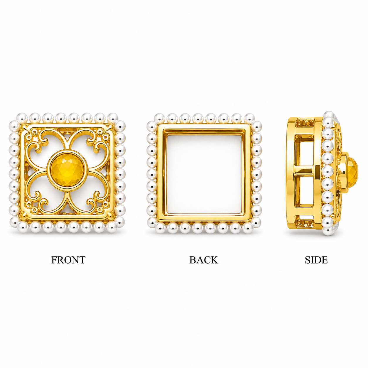 Premium Square Pearl Border Designer Stone Beads for Jewellery Making | Gold Finish(PACK OF 12PCS)