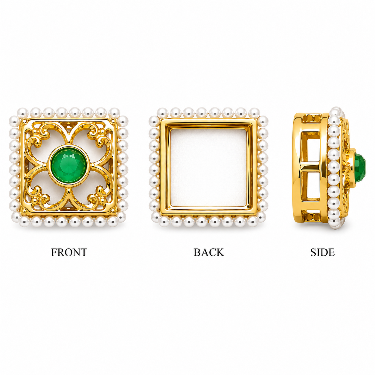 Premium Square Pearl Border Designer Stone Beads for Jewellery Making | Gold Finish(PACK OF 12PCS)