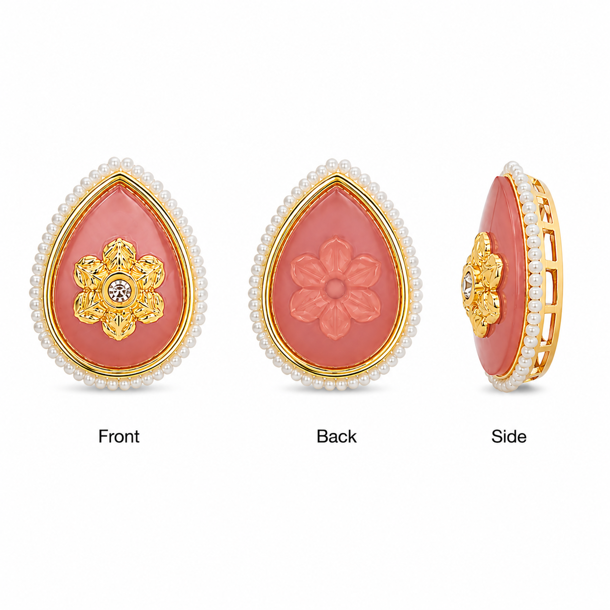 Pear Shape Floral Kundan Embellishment | Pearl Border Gold Finish Craft Stone | DIY Jewellery Making Accessories(PACK OF 6PCS)