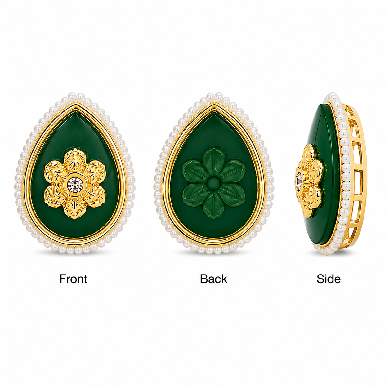 Pear Shape Floral Kundan Embellishment | Pearl Border Gold Finish Craft Stone | DIY Jewellery Making Accessories(PACK OF 6PCS)