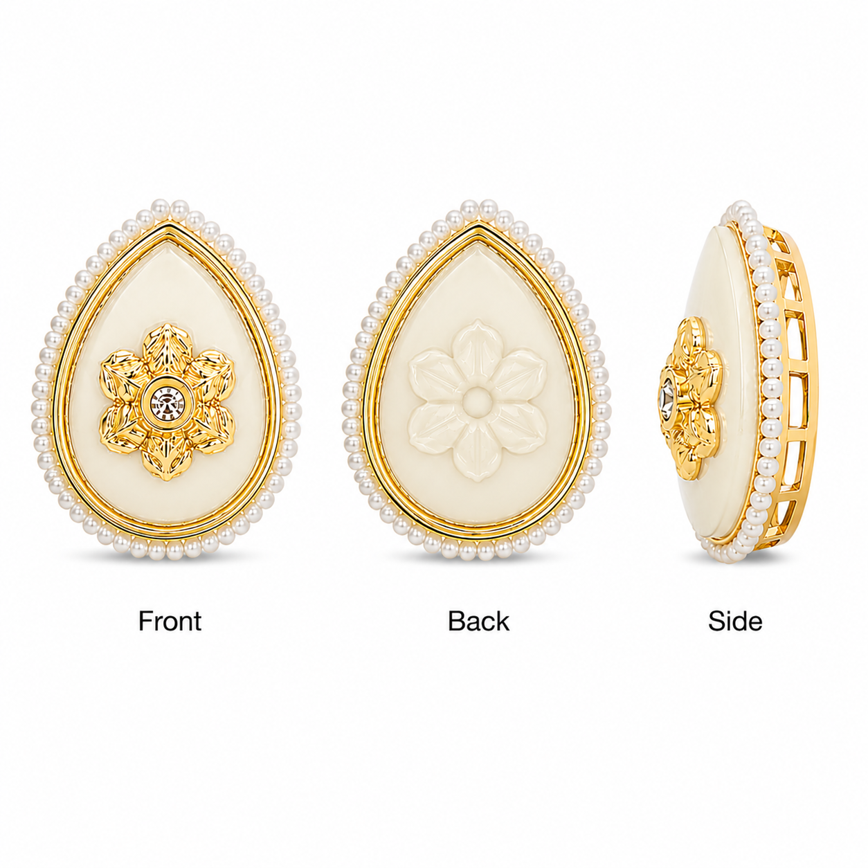 Pear Shape Floral Kundan Embellishment | Pearl Border Gold Finish Craft Stone | DIY Jewellery Making Accessories(PACK OF 6PCS)