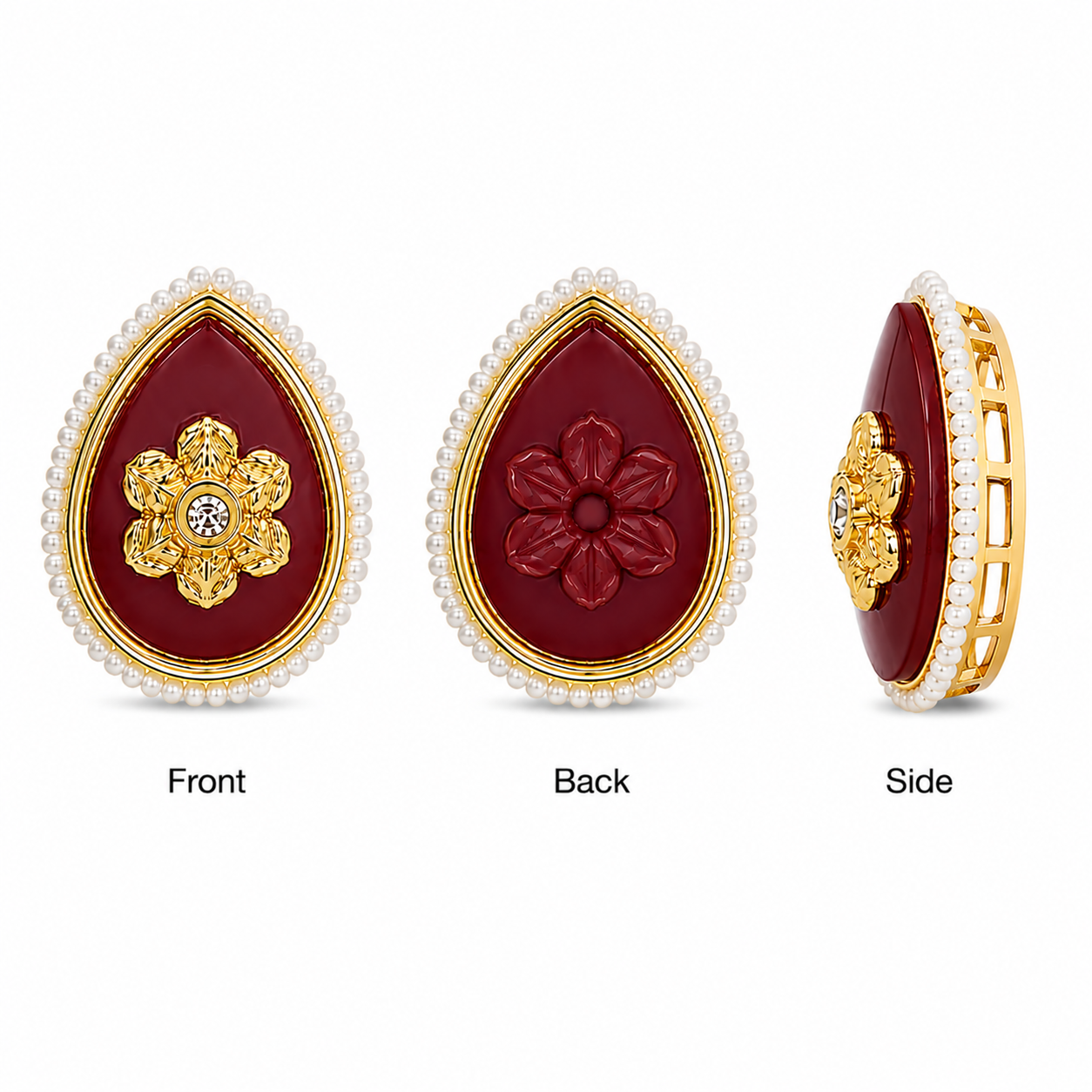 Pear Shape Floral Kundan Embellishment | Pearl Border Gold Finish Craft Stone | DIY Jewellery Making Accessories(PACK OF 6PCS)