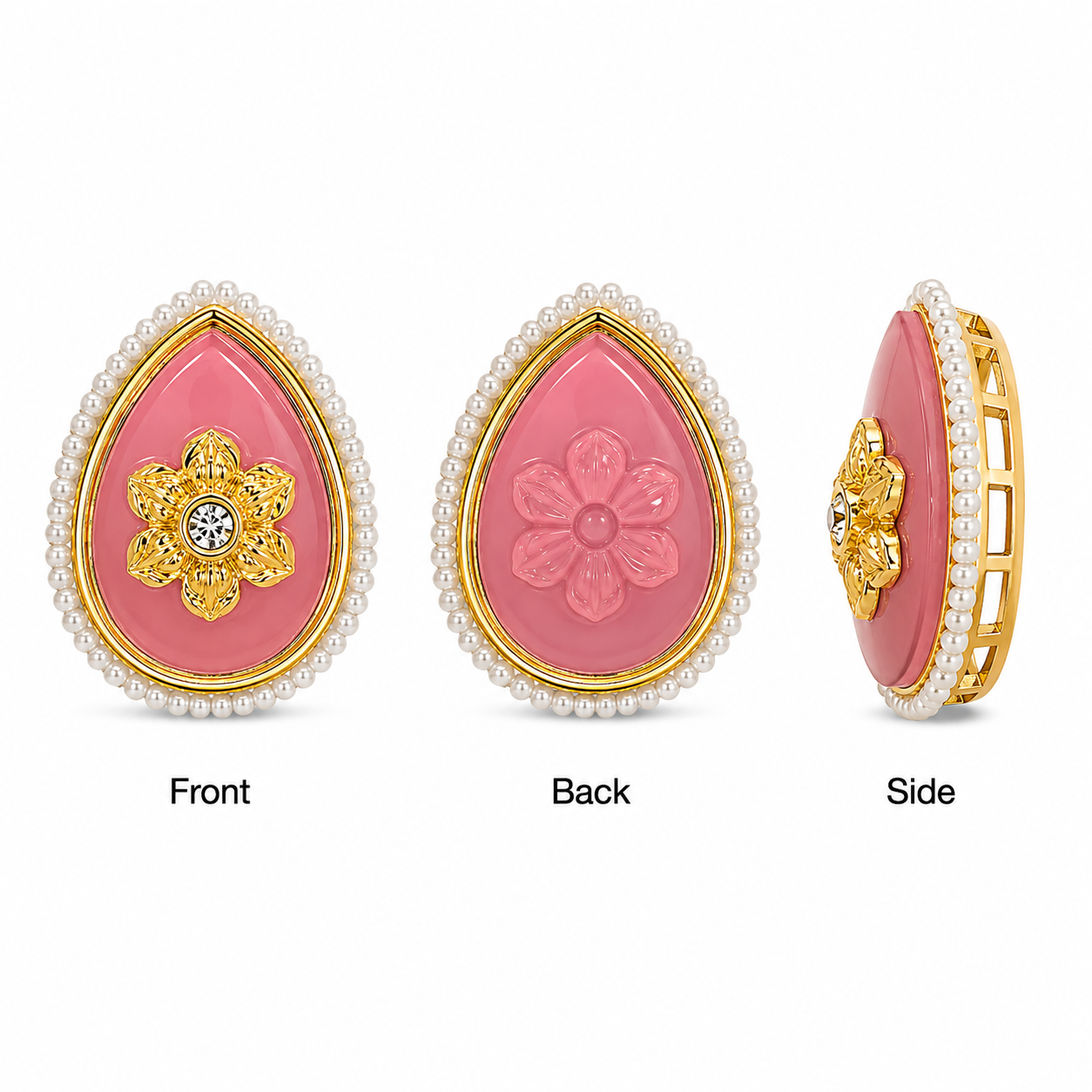 Pear Shape Floral Kundan Embellishment | Pearl Border Gold Finish Craft Stone | DIY Jewellery Making Accessories(PACK OF 6PCS)