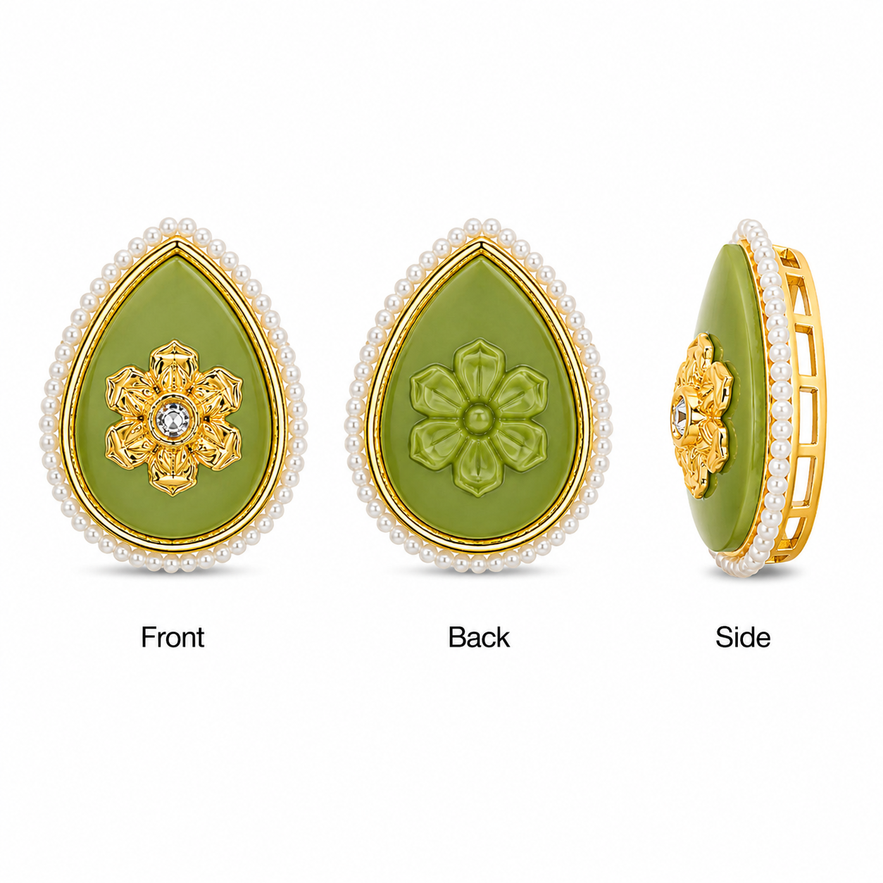 Pear Shape Floral Kundan Embellishment | Pearl Border Gold Finish Craft Stone | DIY Jewellery Making Accessories(PACK OF 6PCS)