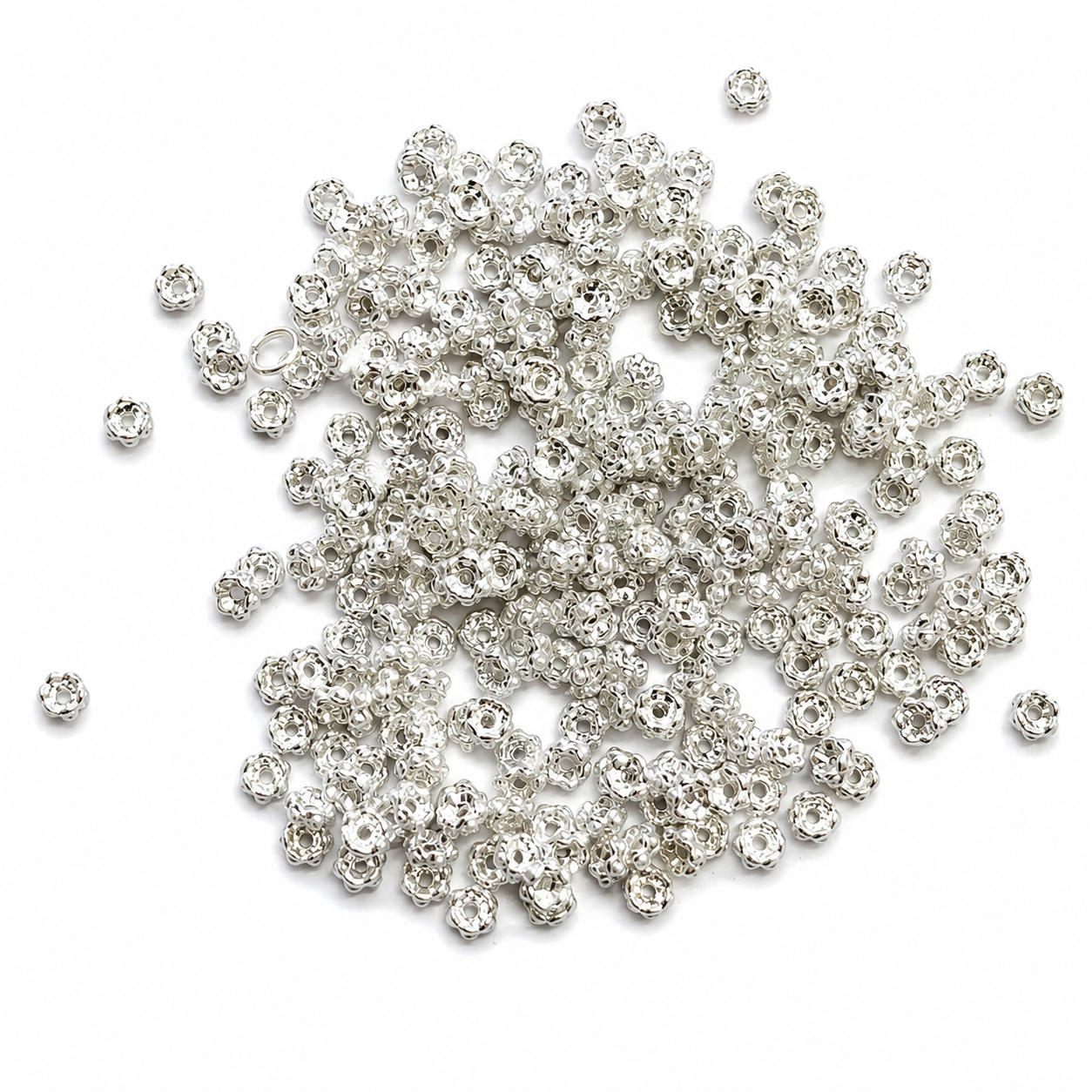 Premium Silver Color Kundan Flower Spacer Beads for Jewellery Making – Silver Finish | High Quality | DIY Craft Supplies(500 PIECES PACK)