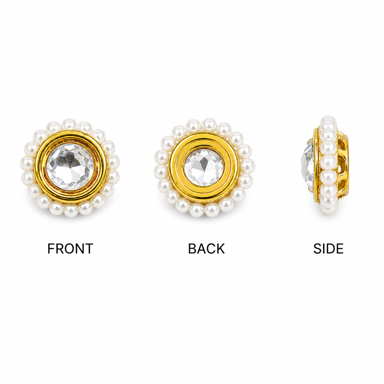 Round Pearl Border Kundan Stone Embellishment | Gold Finish Decorative Jewelry Component | DIY Craft & Jewelry Making Supplies(PACK OF 12PCS)