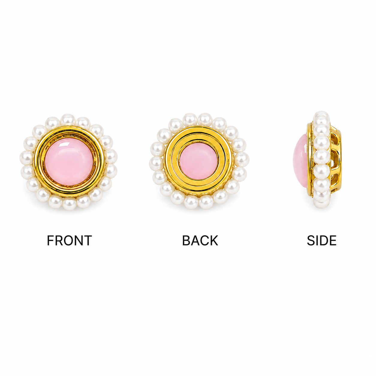 Round Pearl Border Kundan Stone Embellishment | Gold Finish Decorative Jewelry Component | DIY Craft & Jewelry Making Supplies(PACK OF 12PCS)